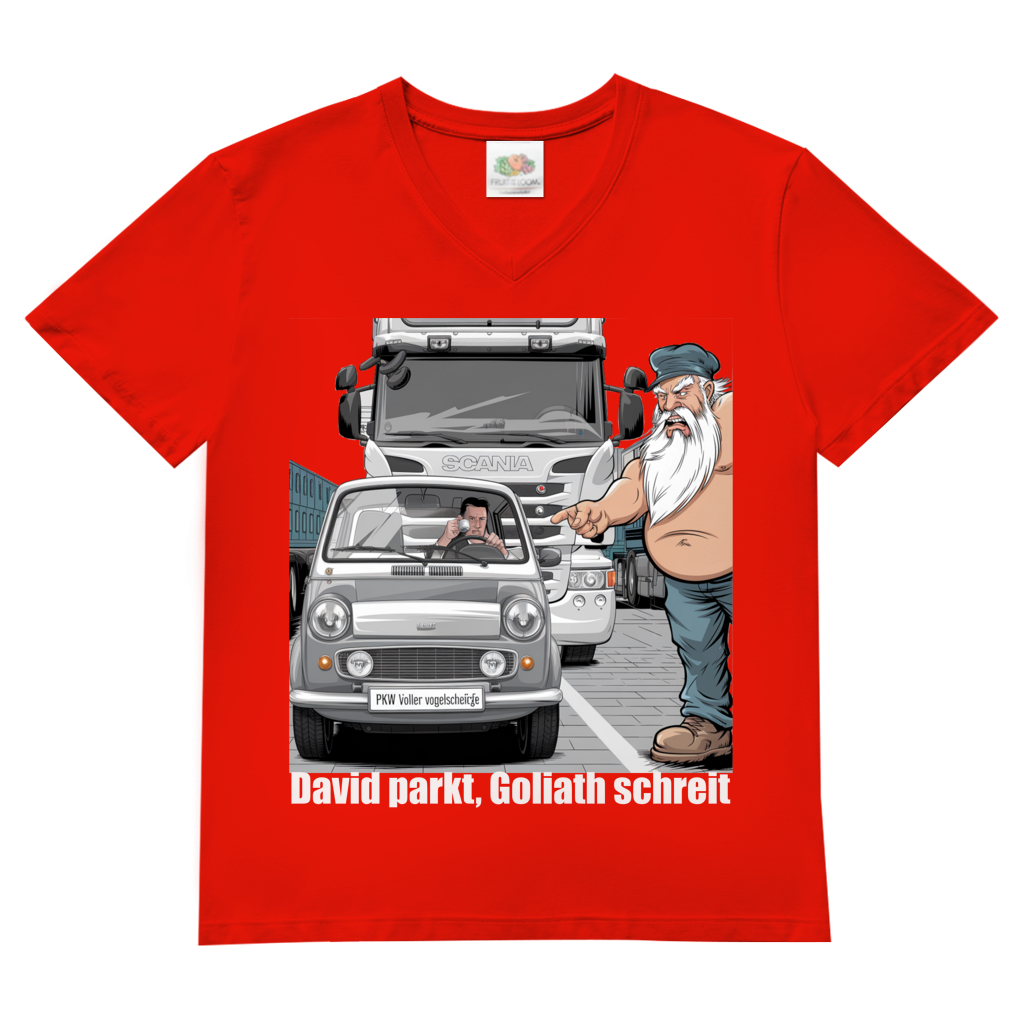 Herren V-Neck T-Shirt „Mini im Weg – Trucker in Rage“