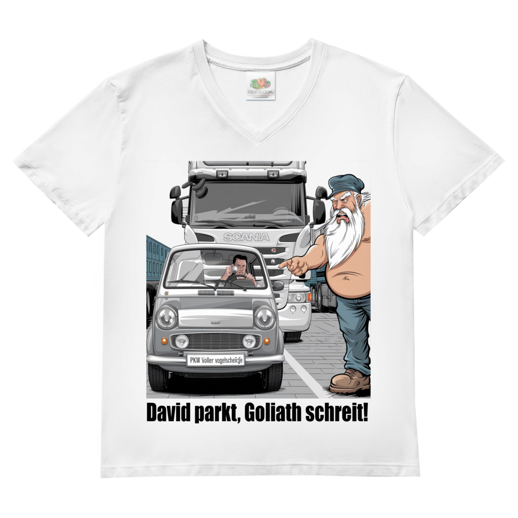 Herren V-Neck T-Shirt „Mini im Weg – Trucker in Rage“